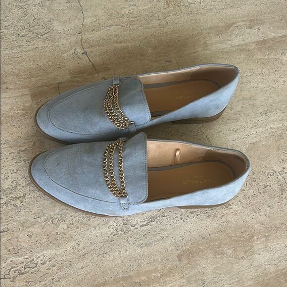 Ann Taylor Blue Loafers with Gold Chain Accent - Picture 1 of 5